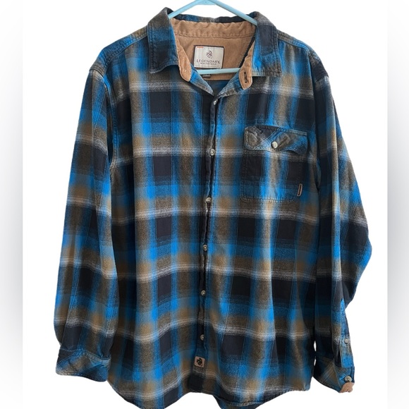 Legendary Whitetails Blue and Brown Plaid Flannel Button Up Shirt - Picture 3 of 7